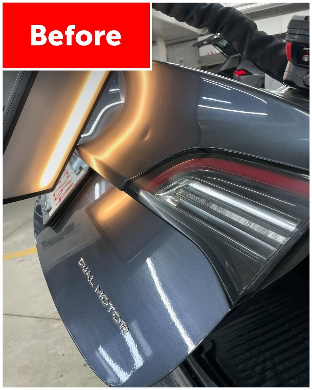 Before repair - deep door dent
